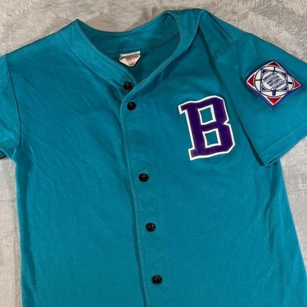 80s Vintage Diamond Teal Baseball Jersey American Classic Patch | USA Made | M